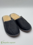 Мужеские кожаные тапочки с овчиной